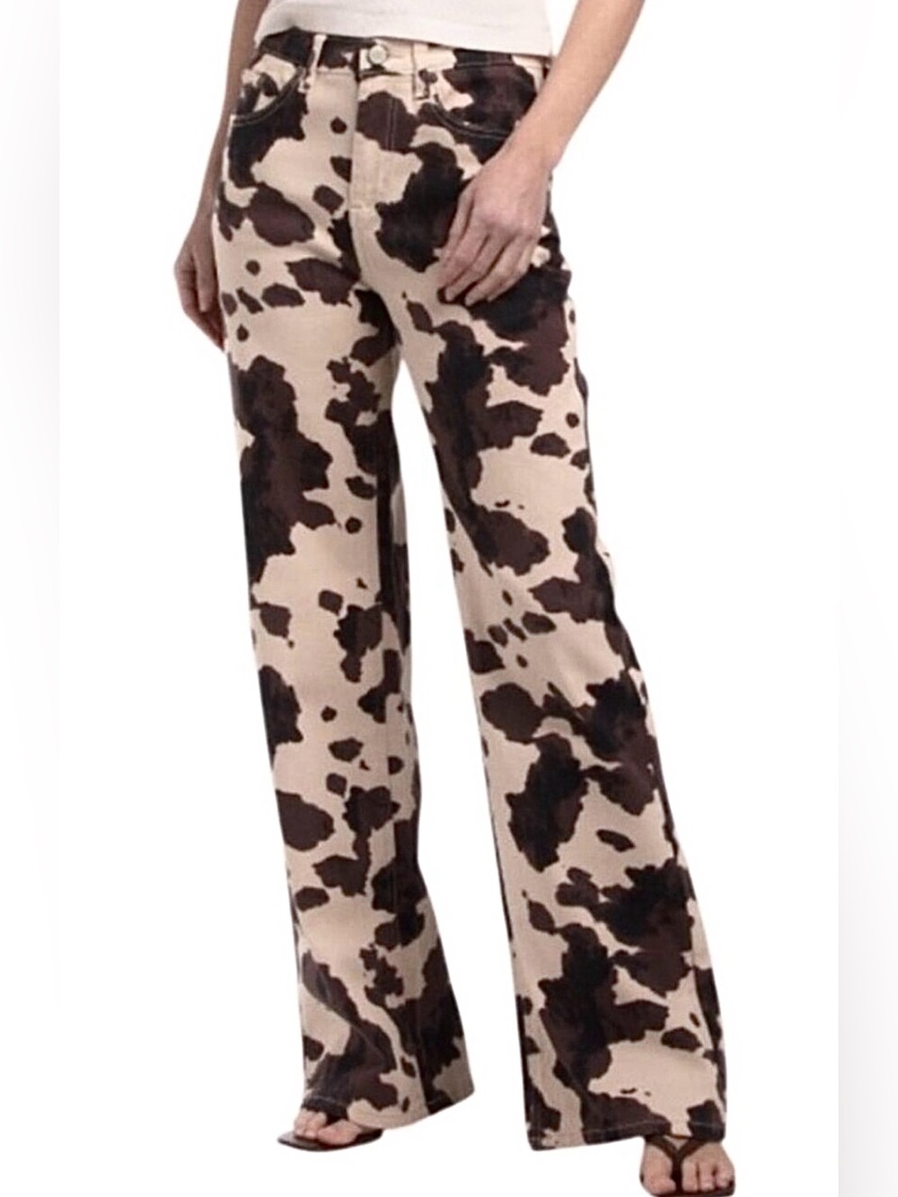 OAT New York Wide Leg Cow Print Jeans High Rise Size 0 / 25 EUC